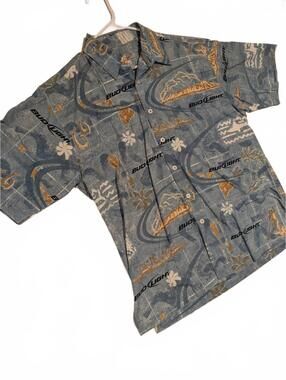 Island Traditions Bud Light Hawaiian Aloha Beer Logo Button Front Shirt Mens L